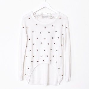 Sugarmint White Spike Studs High-Low Sweater